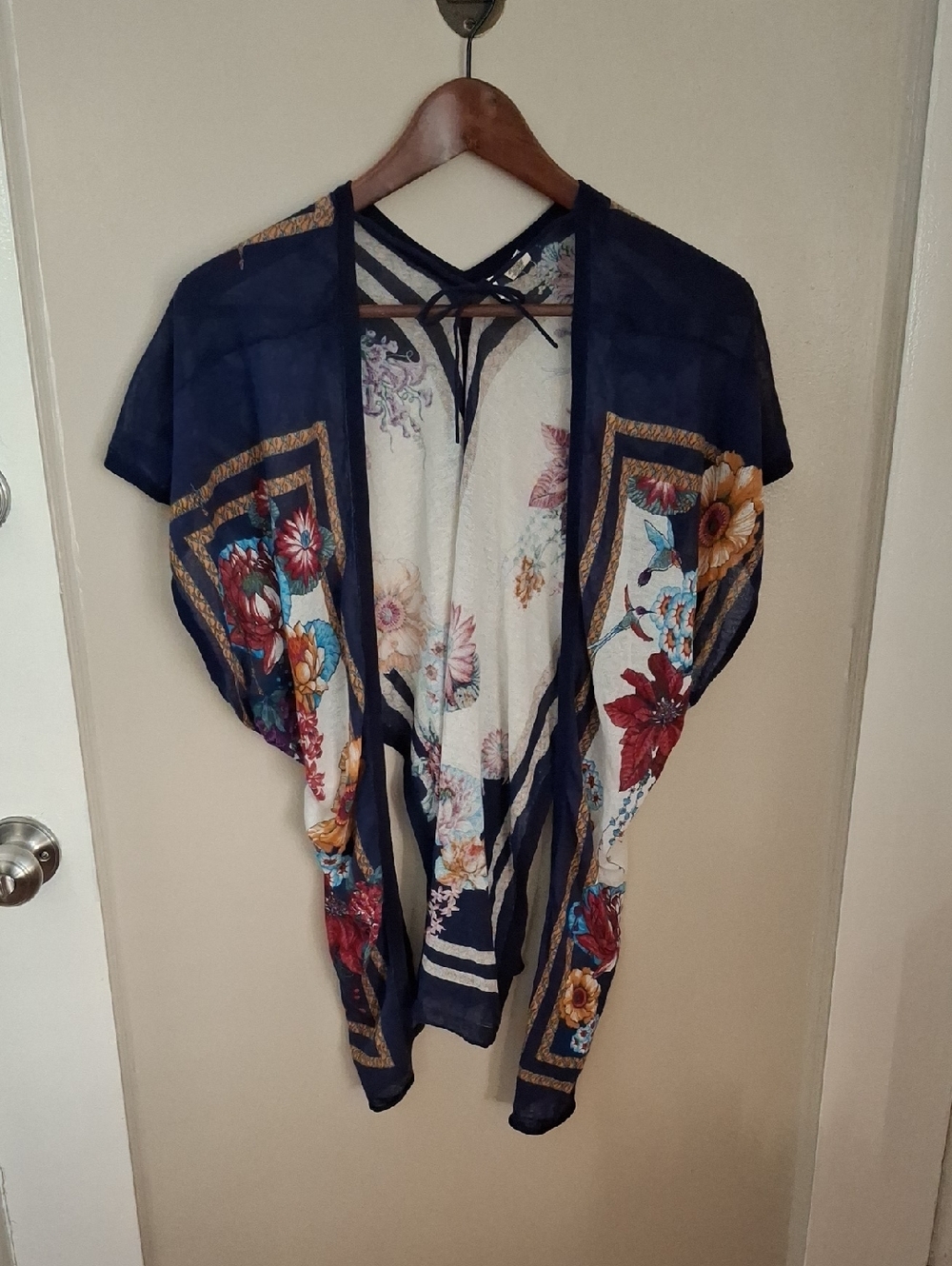 Moth Navy Floral Sheer Kimono Top_1